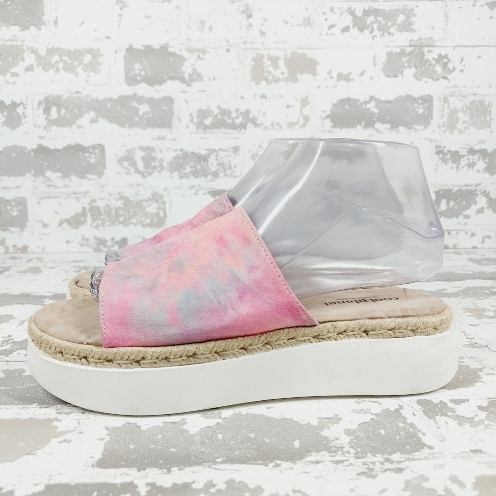 NEW Cool Planet By Steve Madden Juniperr Womens Heel Tie-Dye Slide Sandals M846